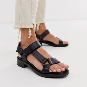 ASOS WHITE Bluebell leather sporty sandals in black